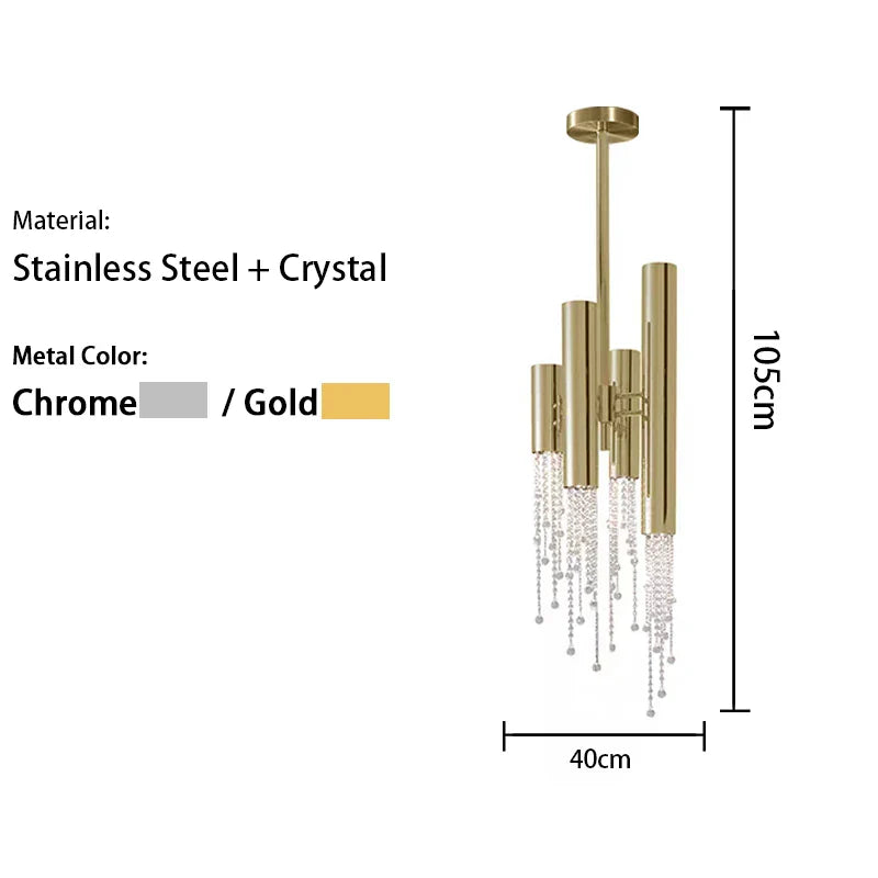 Afralia™ Crystal Pendant Light - Nordic Gold Chrome Metal, High-end Villa Decor