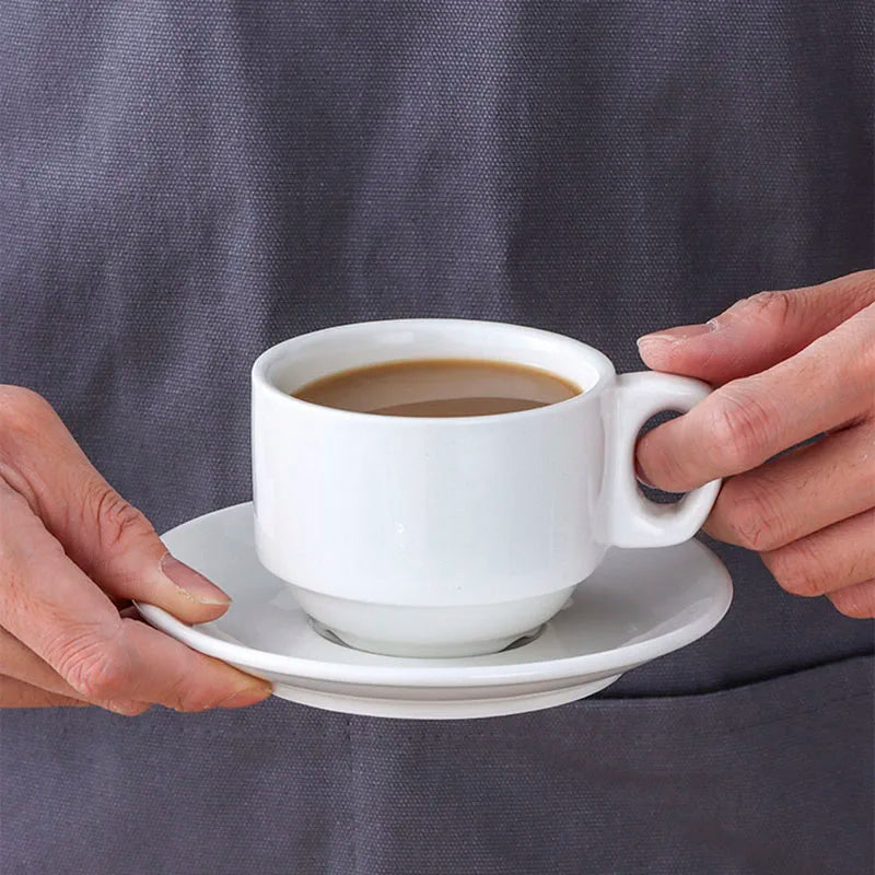 Afralia™ Ceramic Espresso Cup Set with Saucer | White Porcelain Coffee Mug