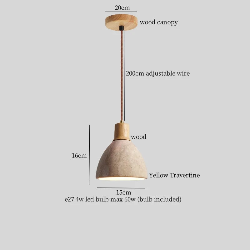 Afralia™ Wabi Sabi LED Pendant Lights, Yellow Travertine Vintage Hanging Lamp for Bedroom and Dining Room