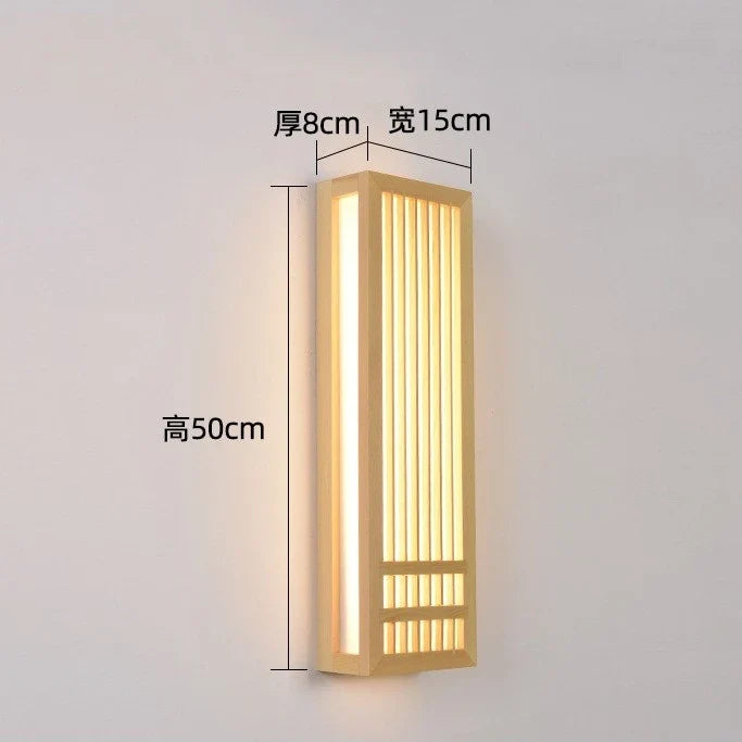 Afralia™ Japanese Wood Wall Lamps LED Acrylic Rectangular Bedside Light for Bedroom