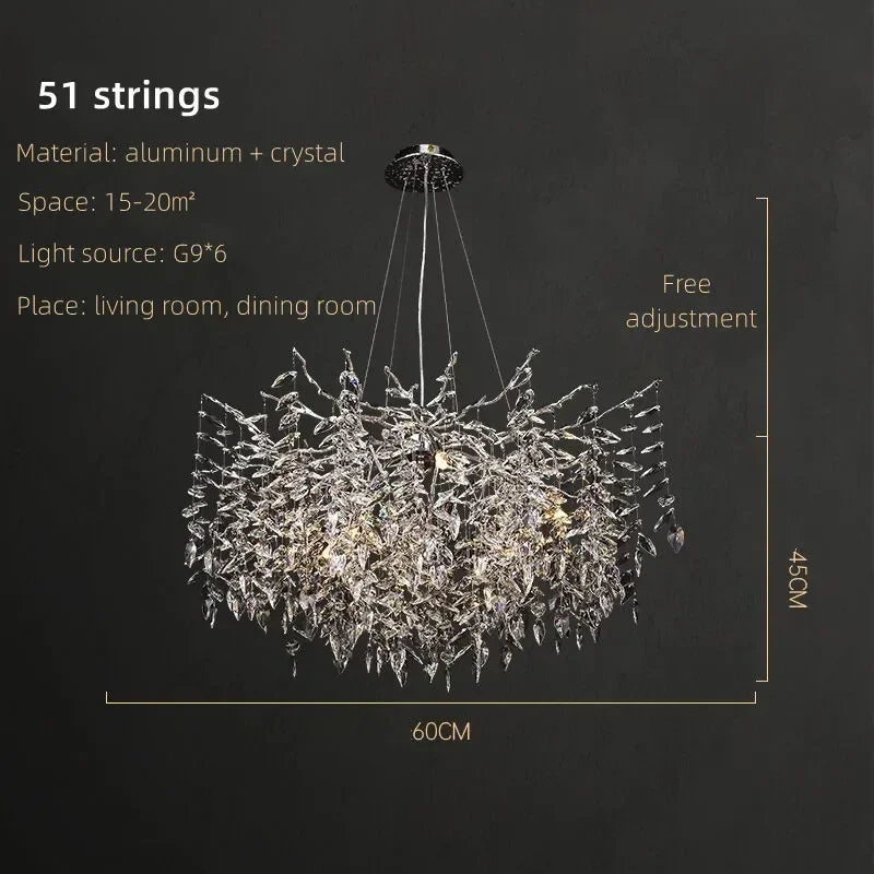Afralia™ Luxury Crystal Chrome Chandelier Silver Gold LED Tree Branch Chandelier for Living Dining Room