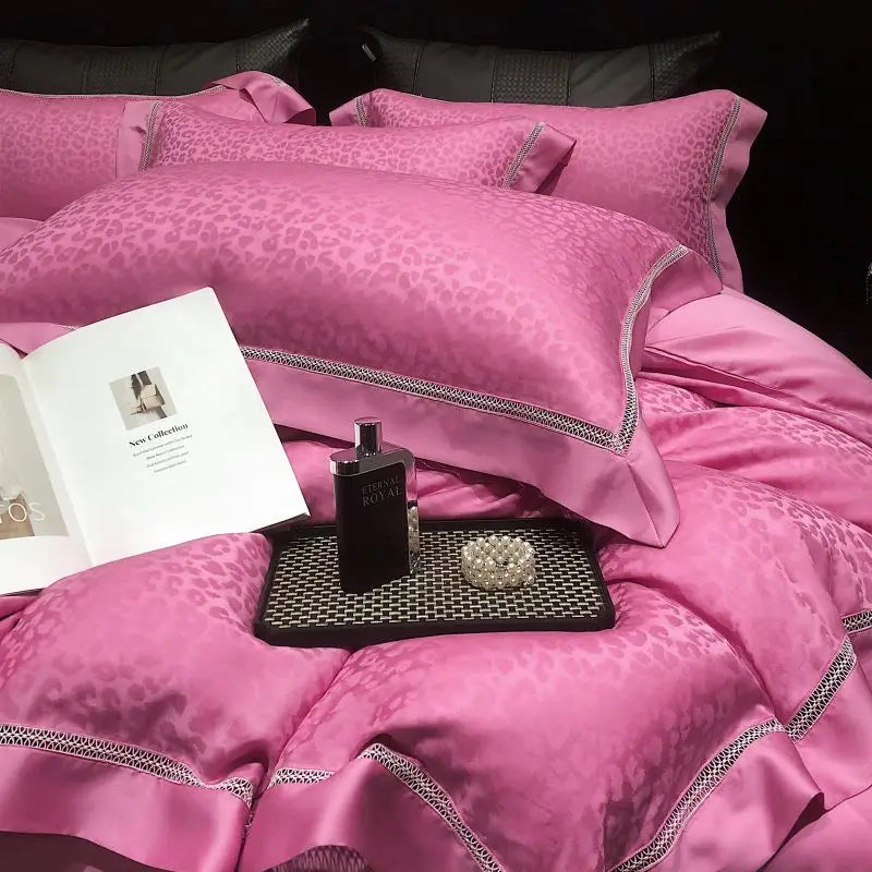 Afralia™ Rose Red Leopard Print Luxury Bedding Set with Eucalyptus Fiber - 4-Piece Set