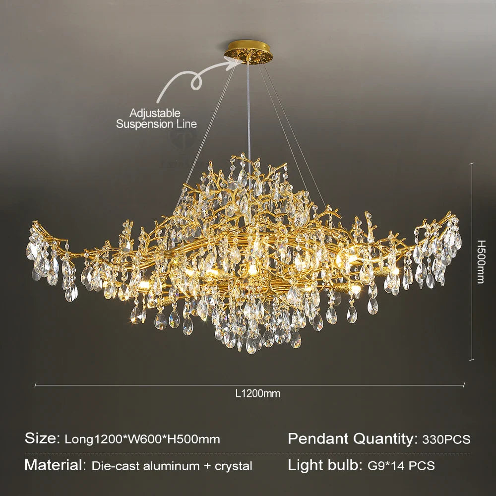 Afralia™ Luxury Gold Crystal Branch Chandelier for Kitchen Dining Living Room
