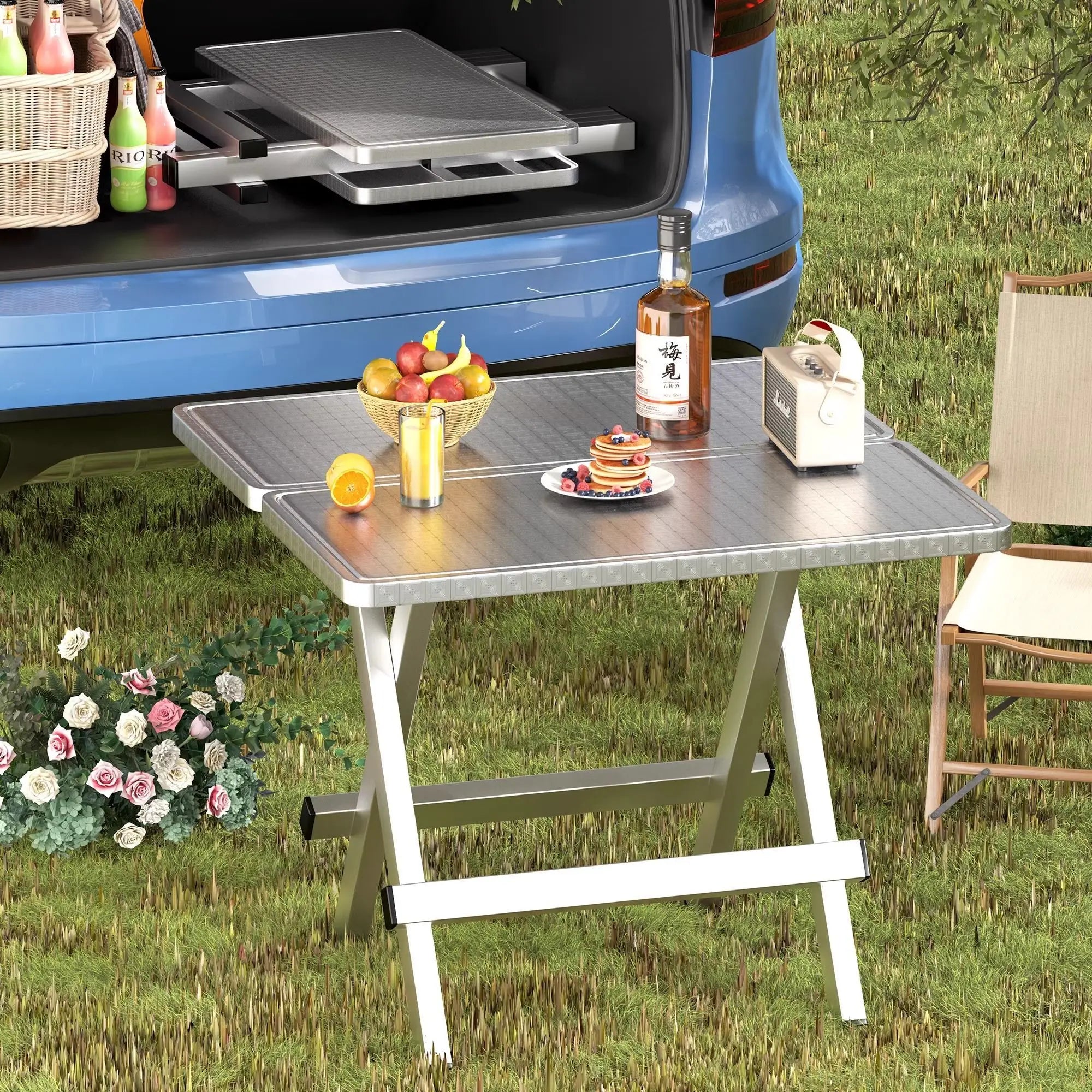 Afralia™ Portable Stainless Steel Square Table for Outdoor, Night Market, BBQ, and Home