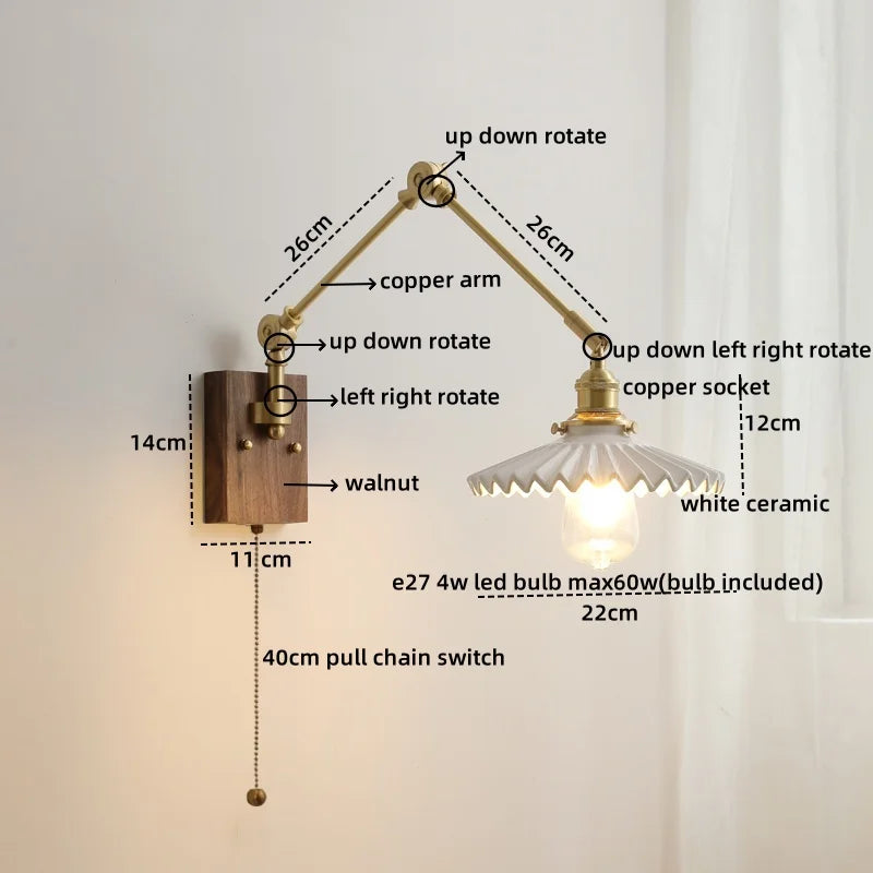 Afralia™ LED Wall Lamps Pull Chain Switch Modern Stair Light Fixtures, Ceramic Copper
