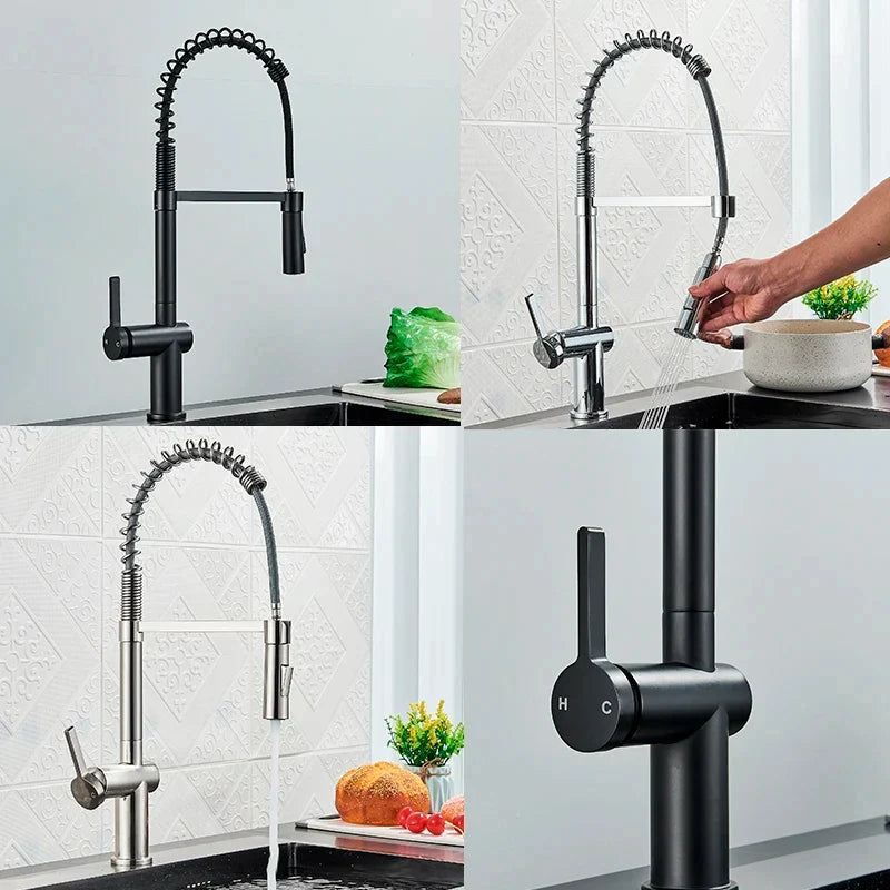 Afralia™ Black Kitchen Faucet with Dual Mode Sprayer, 360 Rotation, Hot & Cold Mixer