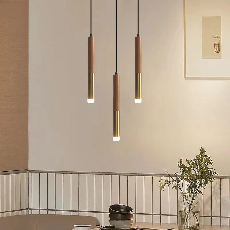 Afralia™ Nordic Wooden Rod Chandelier: LED Pendant Light for Home Decor, Dining Room Lighting