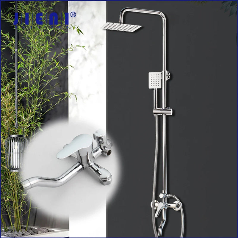 Afralia™ 8-inch Chrome Bathroom Rainfall Shower Set with Adjustable Height and Handheld Faucet