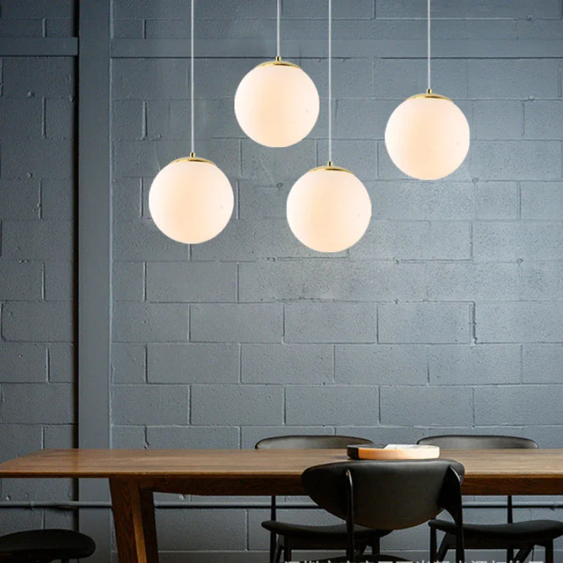 Afralia™ Nordic Glass Ball Pendant Light Modern White Restaurant Hanging Lamps Bedroom LED