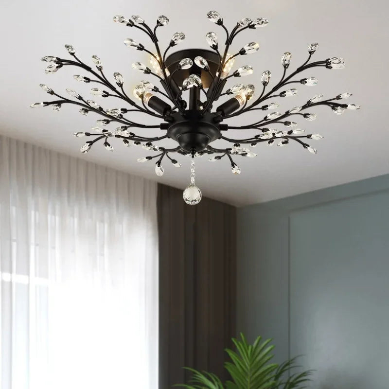 Afralia™ Crystal Tree Chandelier Ceiling Light for Bedroom with LED E14 Bulbs