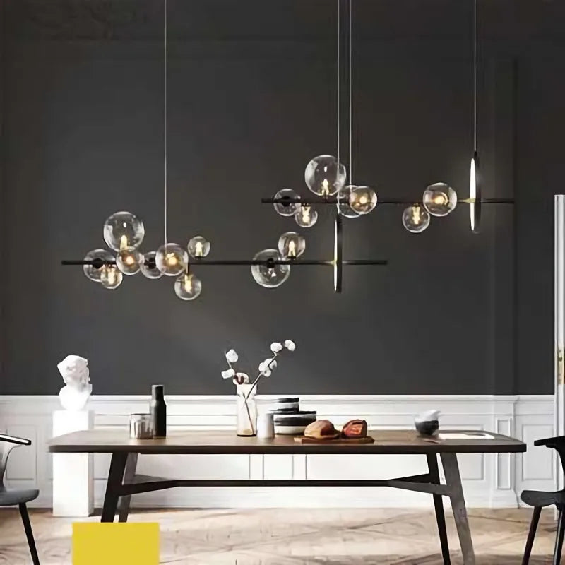 Afralia™ Glass Ball Pendant Lamps for Dining Room Kitchen Chandelier Lighting