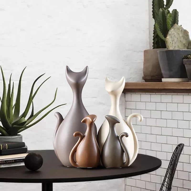 Afralia™ Ceramic Cat Family Abstract Figurines Modern Art Sculpture Decor Home Shelf Accessories