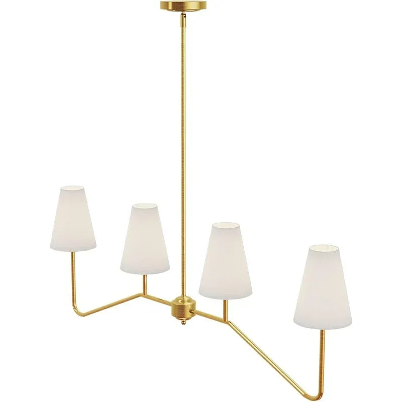 Afralia™ Vintage Chandelier Kitchen Island Lighting Classic Fabric Lampshade Polished Gold/Black