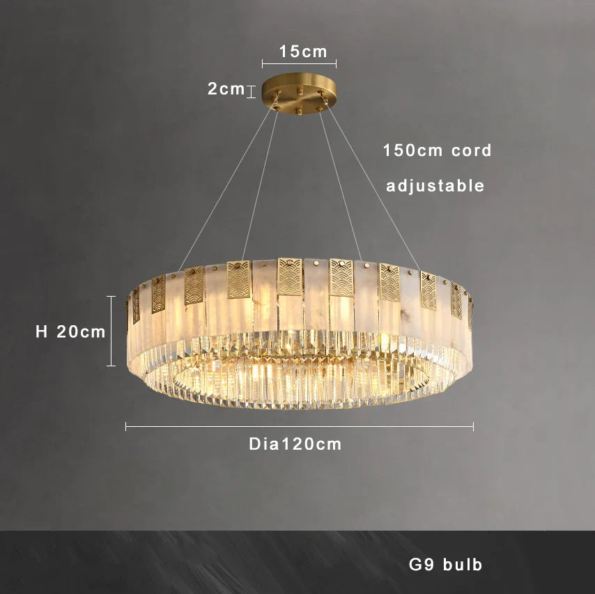 Afralia™ Classic Marble Crystal Chandelier: Luxury Brass Alabaster Light Fixture for Elegant Décor