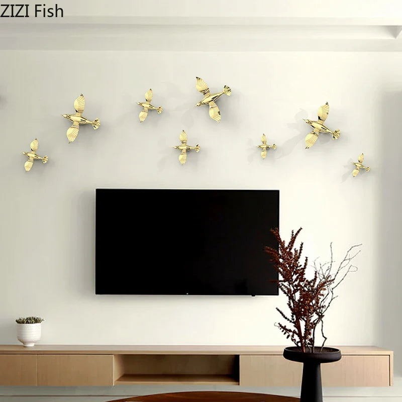 Afralia™ Gold/Silver Pigeon Wall Ornaments - Dove Statue for Living Room Aesthetics