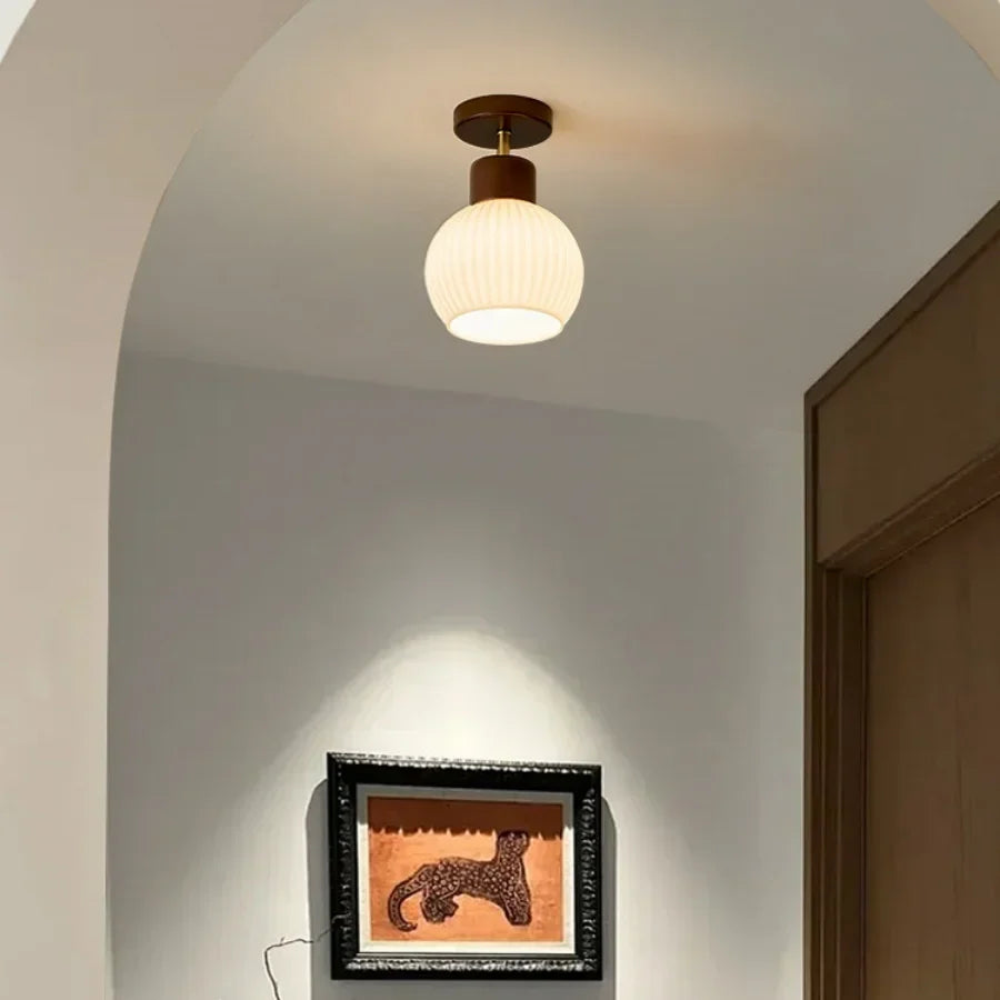 Afralia™ White Glass Ceiling Lamp LED Modern Nordic Kitchen Light
