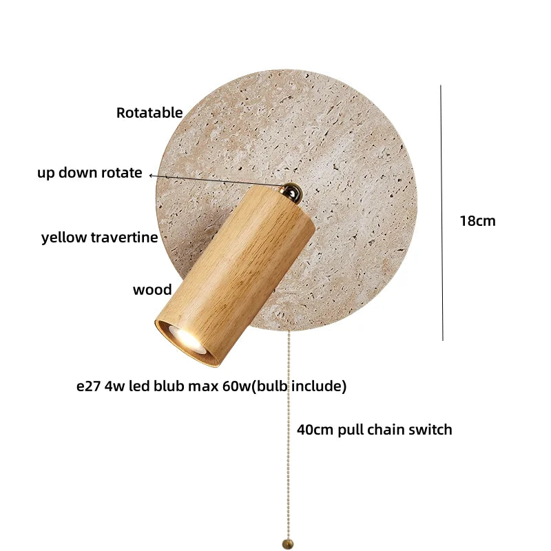 Afralia™ Wabi Sabi LED Wall Sconce, Pull Chain, Rotate Wood Mirror Light