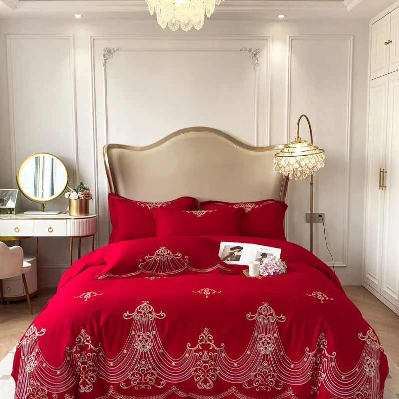 Afralia™ Luxury Embroidery Cotton Bedding Set: Duvet Cover, Sheet Set, Pillowcases