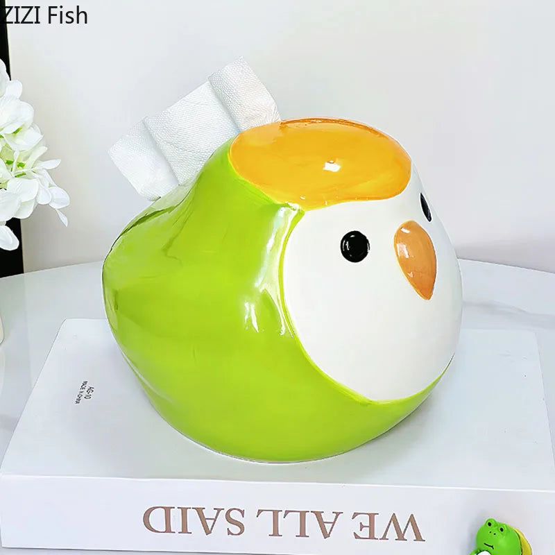 Afralia™ Chubby Parrot Ceramic Tissue Box: Creative Bird Desk Decoration & Paper Towel Case