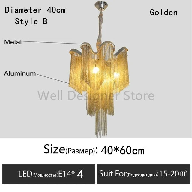 Afralia™ Modern Luxury Tassel Chandelier with E14 Base Aluminum Lamp for Indoor Decor