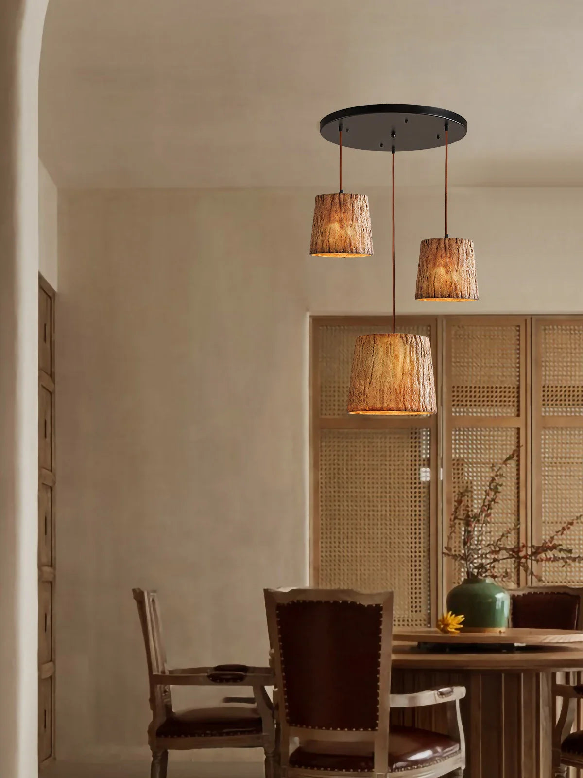 Afralia™ Vintage Resin Tree Stump Pendant Lights Retro LED Hanging Lamp