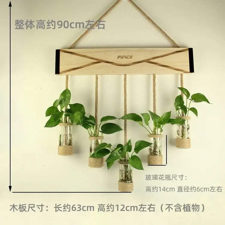Afralia™ Glass Planter Vase with Wooden Stand for Wall Hanging Display