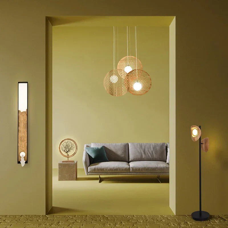 Afralia™ Modern LED Wooden Pendant Lights for Kitchen Office Bedroom Dining Room