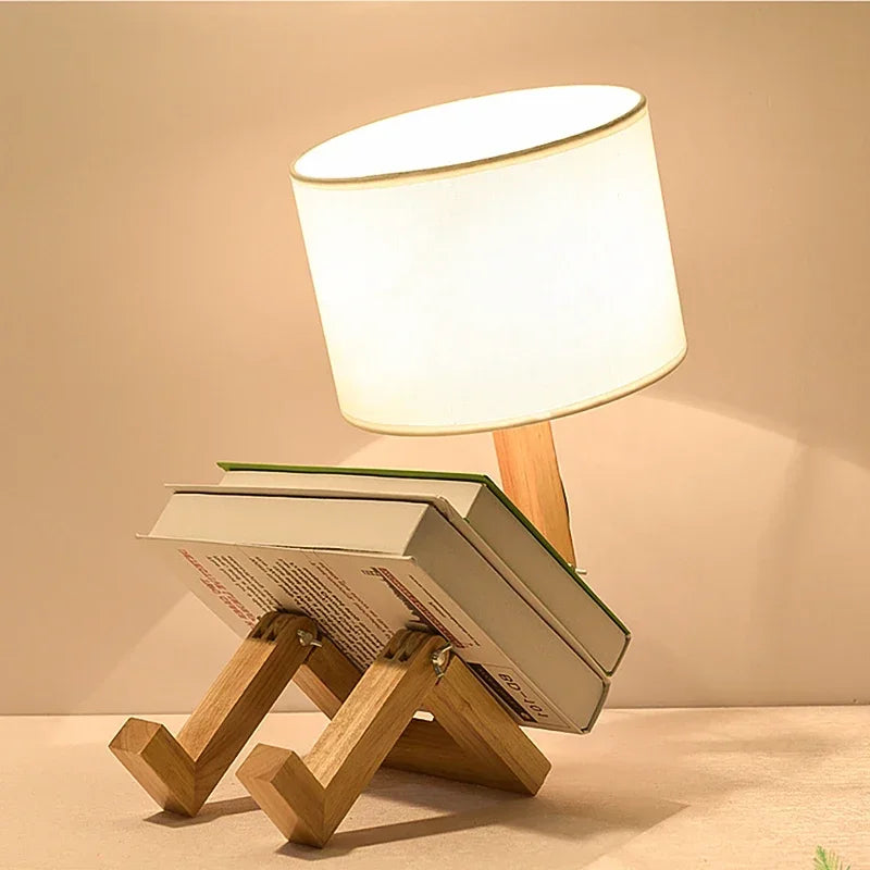 Afralia™ Wooden Robot LED Table Lamp - Creative Nordic Art Desk Light