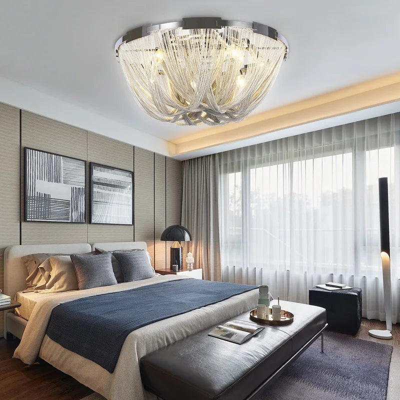 Afralia™ Modern Tassel Chandelier for Hotel Villa Stairs - Italian Light Luxury Aluminum