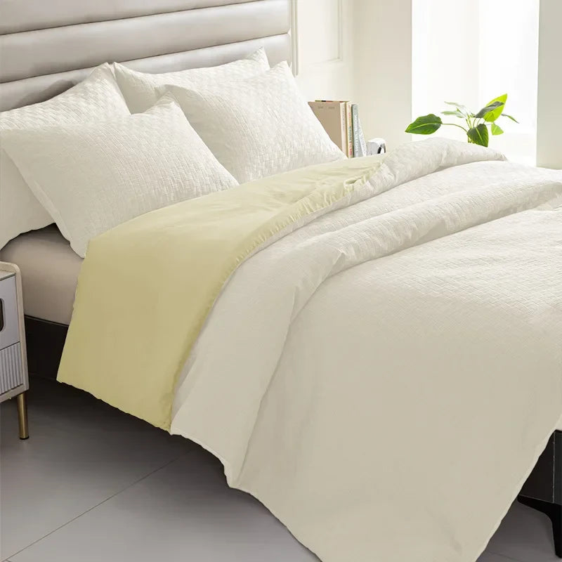 Afralia™ Waffle Grid Queen Duvet Set: Soft, Breathable, Durable Comforter with Pillowcase - Spring/Autumn