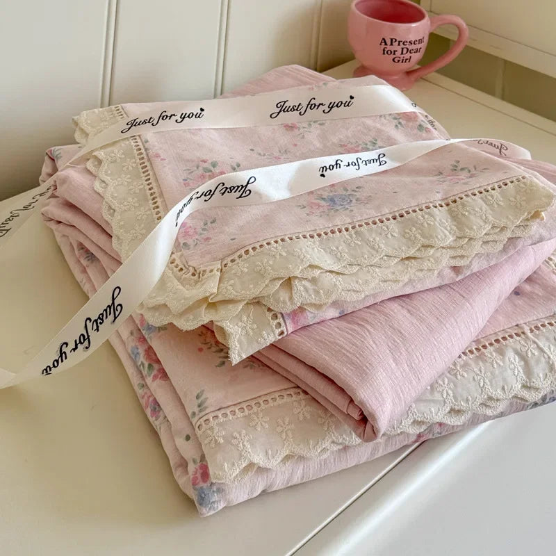 Afralia™ Summer Hollow Lace Floral Bedding Set - Princess Style, Soft & Breathable