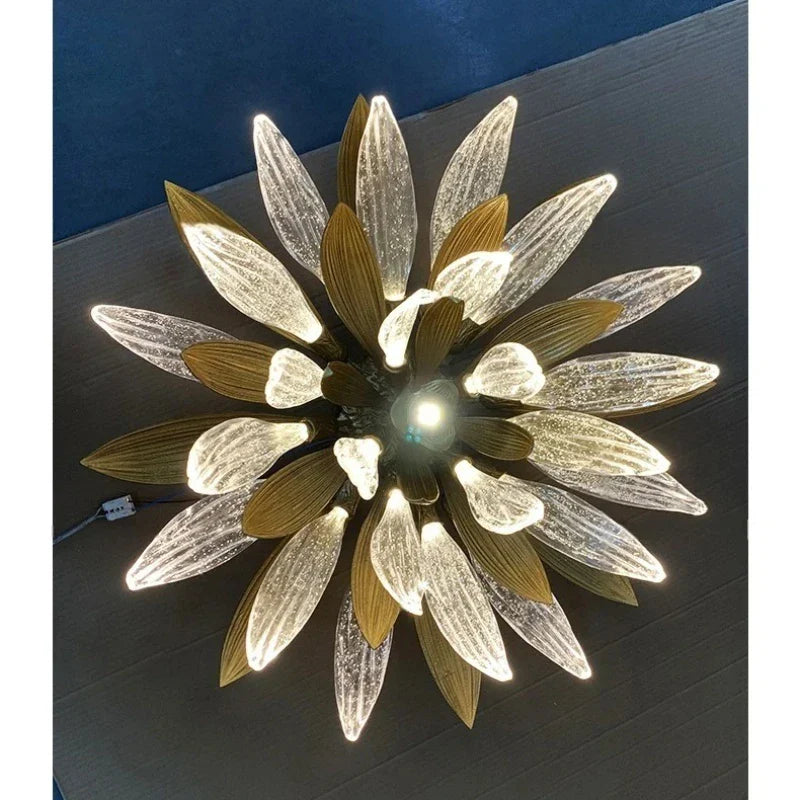 Afralia™ Full Copper LED Glass Chandelier for Living Dining Kitchen Ceiling