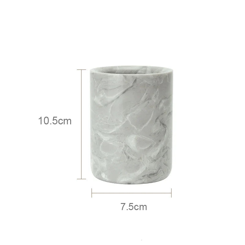 Afralia™ Marble Bathroom Accessories Set - Soap Dispenser, Toothbrush Holder, Cup, Toilet Brush