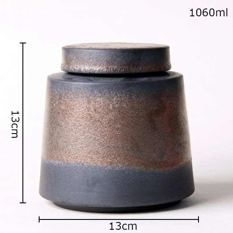 Afralia™ Ceramic Tea Canister | Sealed Coffee Storage Jar | Rough Pottery Tea Caddy