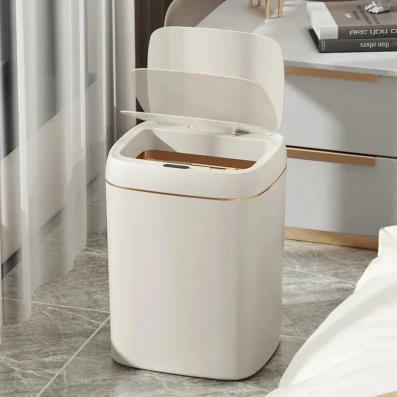 Afralia™ Smart Sensor Trash Can for Bathroom Kitchen Living Room - Light Luxury Recycle Bin
