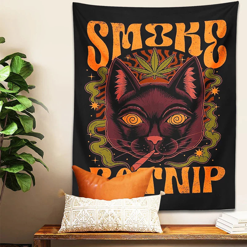 Afralia™ Smoke Catnip Tapestry Wall Hanging Tarot Cat Mysterious Divination Witchcraft Dorm Decor