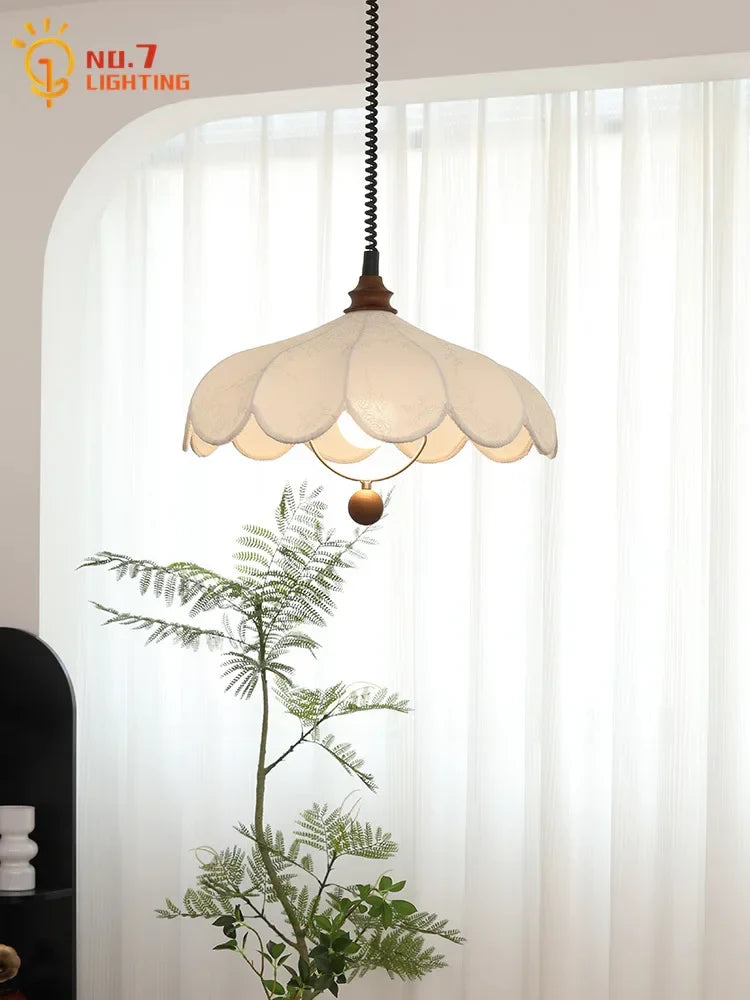 Afralia™ Retro LED Pendant Lights Fabric Art Hanging Lamp for Home and Cafe