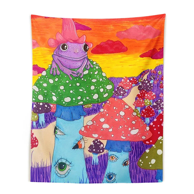 Afralia™ Mushroom Frog Psychedelic Tapestry Wall Hanging | Colorful Eye Carpet Tapestries