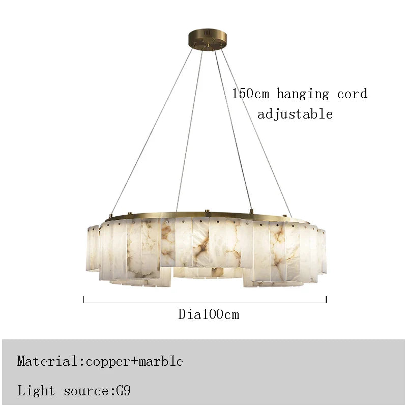 Afralia™ Round Dolomite Block Chandelier Light, Luxury Matte Gold Ceiling Fixture