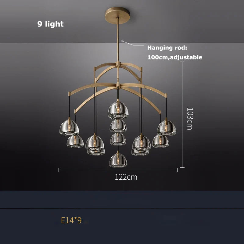 Afralia™ Copper Crystal Brass Ceiling Chandelier Lighting for Dinning Room