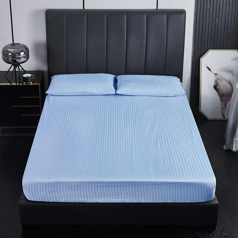 Afralia™ Satin Strip Fitted Sheet: Breathable & Stylish Bedsheet for Single Double Beds
