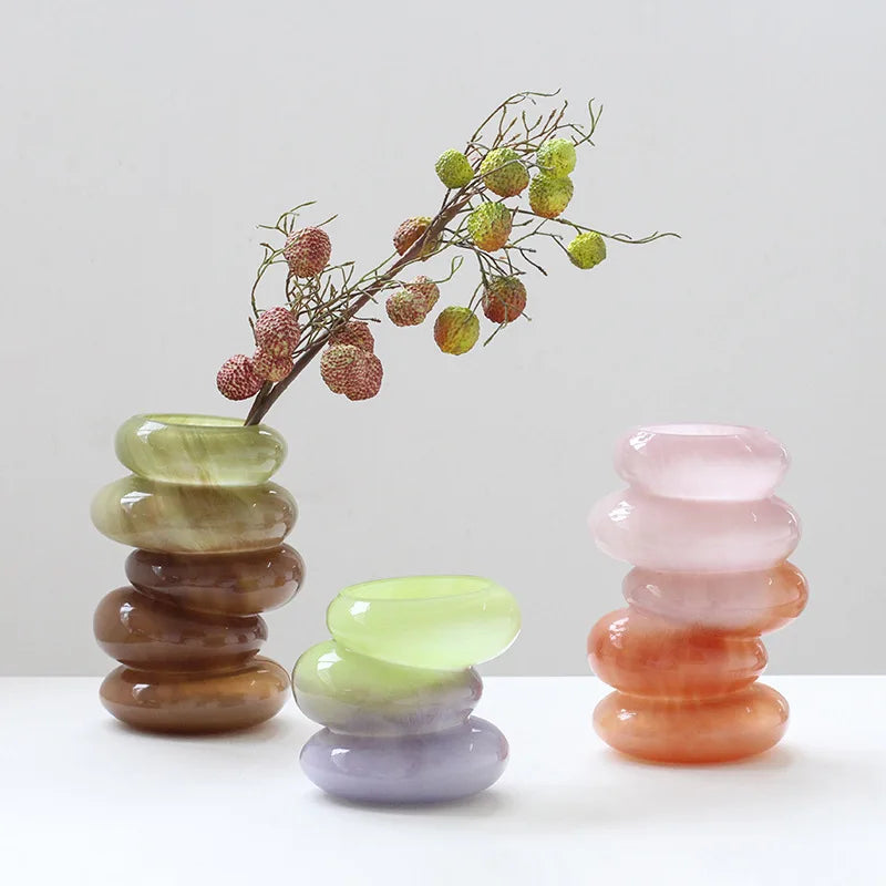 Afralia™ Geometric Glass Vase Gradient Color Floral Arrangement Home Decor Accessory