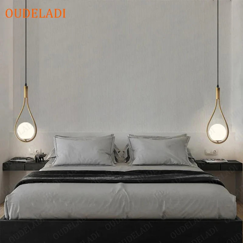Afralia™ Modern Glass Ball Brass Pendant Lights - Nordic Bedroom Decor Lighting