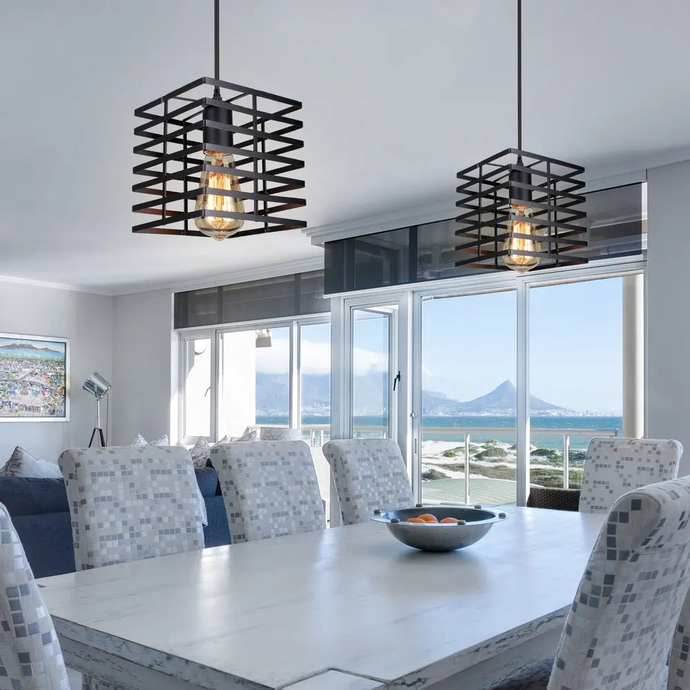 Afralia™ Modern Industrial Cage Pendant Light Fixture for Home Kitchen Island Decor