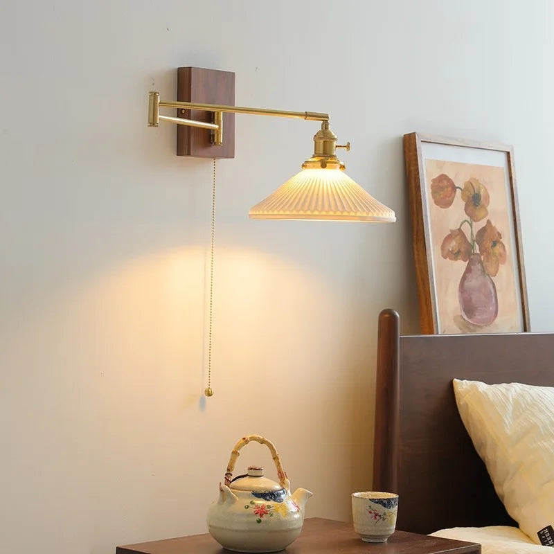 Afralia™ Ceramic Copper LED Wall Light | Modern Bedside Lamp with Pull Chain Switch
