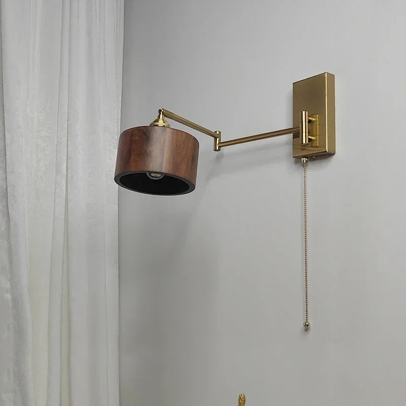 Afralia™ Wooden Wall Sconce LED Light - Modern Bedroom Beside Lamp - Left Right Rotate UP Down.