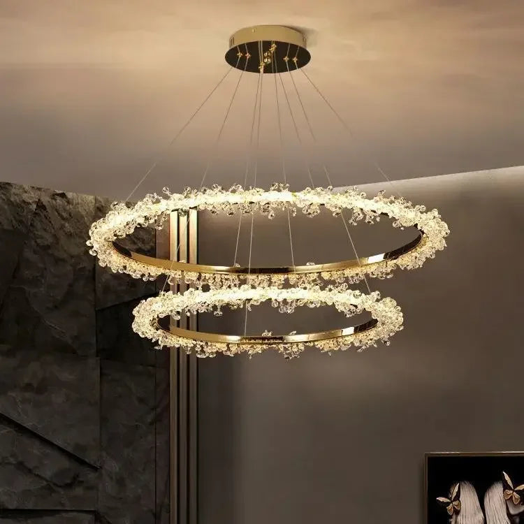 Afralia™ Golden Round Crystal Chandelier | Nordic Luxury LED Halo Chandelier for Living Room