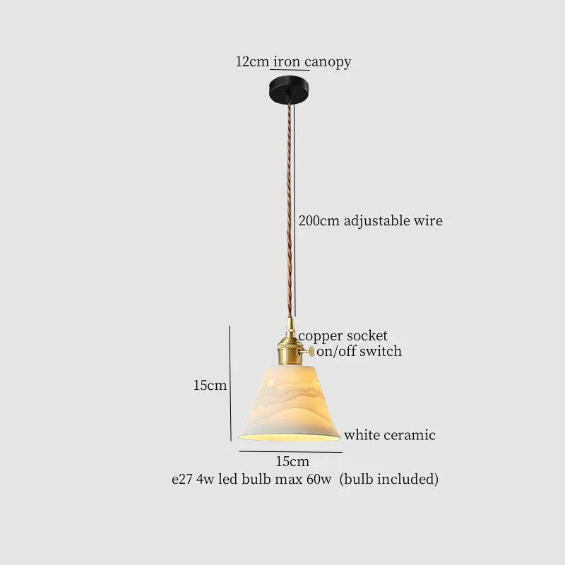 Afralia™ White Ceramic Brass LED Pendant Light - Vintage Japanese Hanglamp