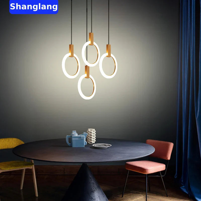 Afralia™ Wooden LED Chandelier for Kitchen Dining Room Lighting