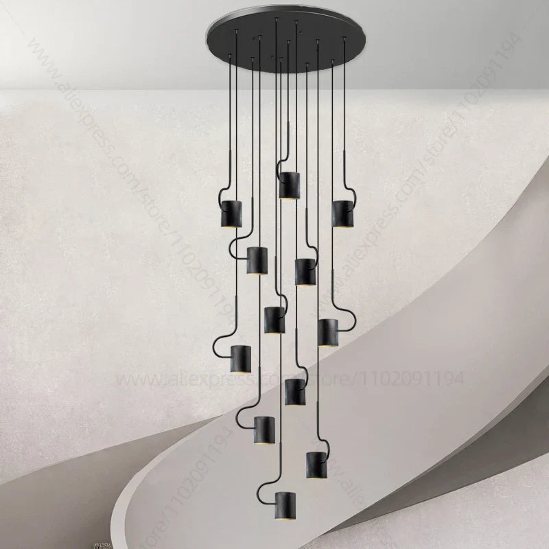 Afralia™ LED Staircase Chandelier: Adjustable Modern Living Room Lighting for Villa Decoration